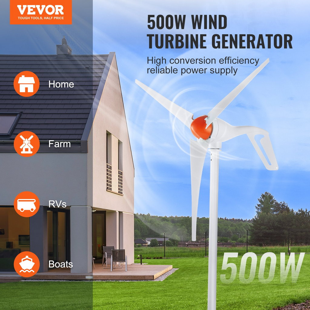 Generador de turbina eólica VEVOR de 500 W con anemómetro de 12 V de 3 aspas