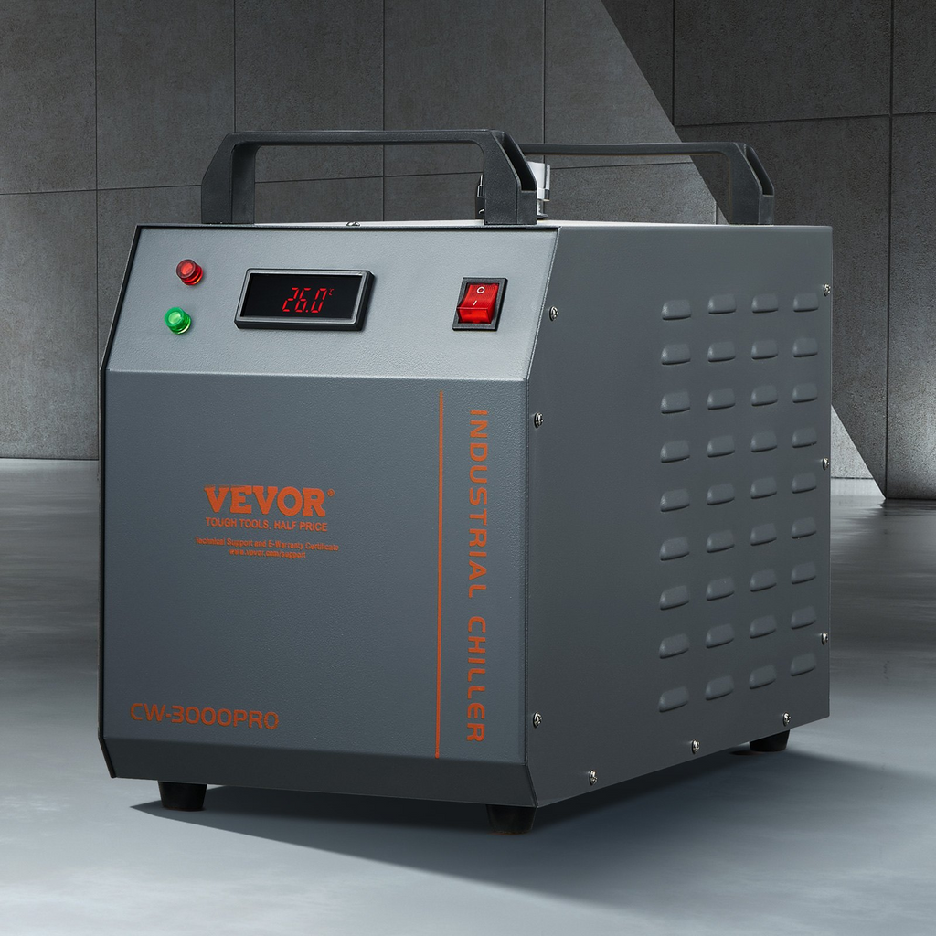 Enfriador de agua industrial VEVOR CW-3000(PRO) por aire de 150 W con capacidad de tanque de agua de 12 L caudal máximo de 18 L/min