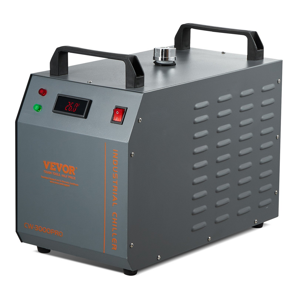 Enfriador de agua industrial VEVOR CW-3000(PRO) por aire de 150 W con capacidad de tanque de agua de 12 L caudal máximo de 18 L/min