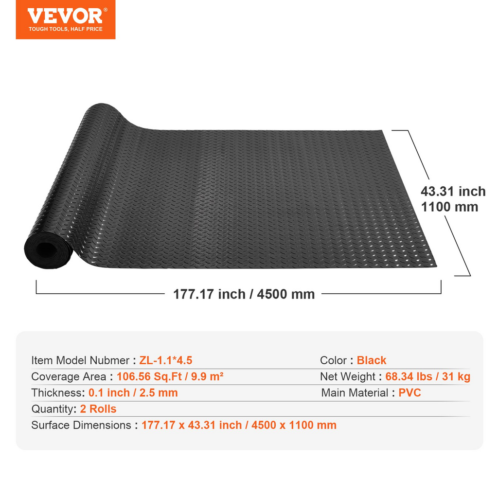 VEVOR Alfombrillas para garaje 2 rollos 14,7 x 3,6 pies 2,5 mm de grosor