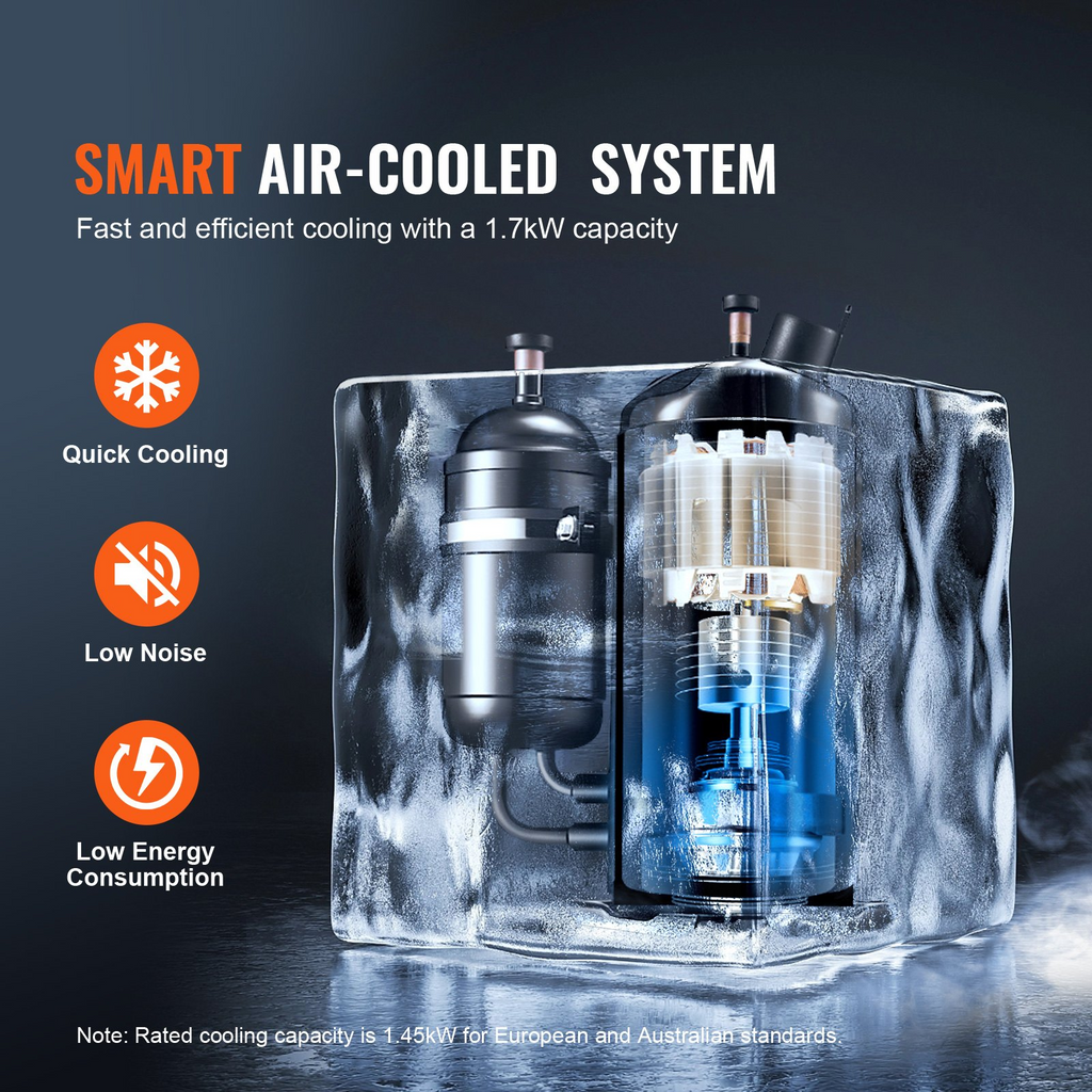 Enfriador de agua industrial VEVOR CW6000 de 1500 W con compresor capacidad del tanque de agua de 15 L caudal máximo de 65 L/min
