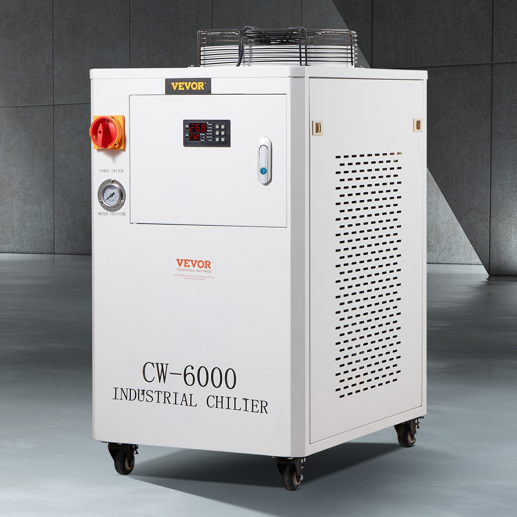 Enfriador de agua industrial VEVOR CW6000 de 1500 W con compresor capacidad del tanque de agua de 15 L caudal máximo de 65 L/min