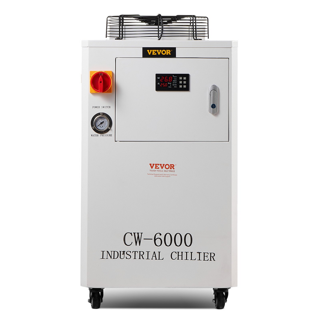 Enfriador de agua industrial VEVOR CW6000 de 1500 W con compresor capacidad del tanque de agua de 15 L caudal máximo de 65 L/min