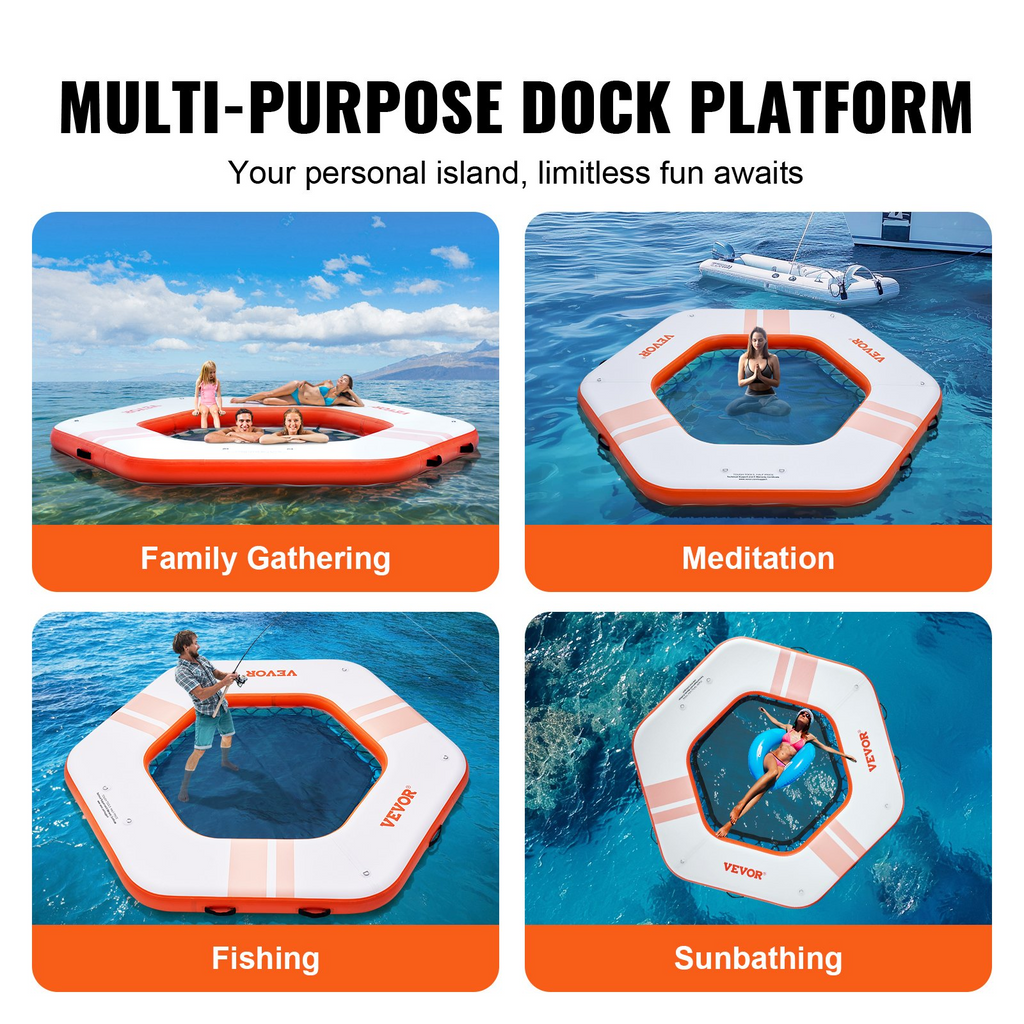 Muelle flotante inflable VEVOR de 8,5 pies de diámetro con piscina de malla de trampolín de 5 pies de diámetro