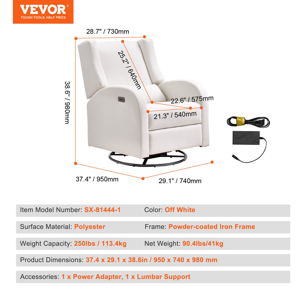 VEVOR Sillón reclinable eléctrico electrónico giratorio con capacidad de peso de 250 lb