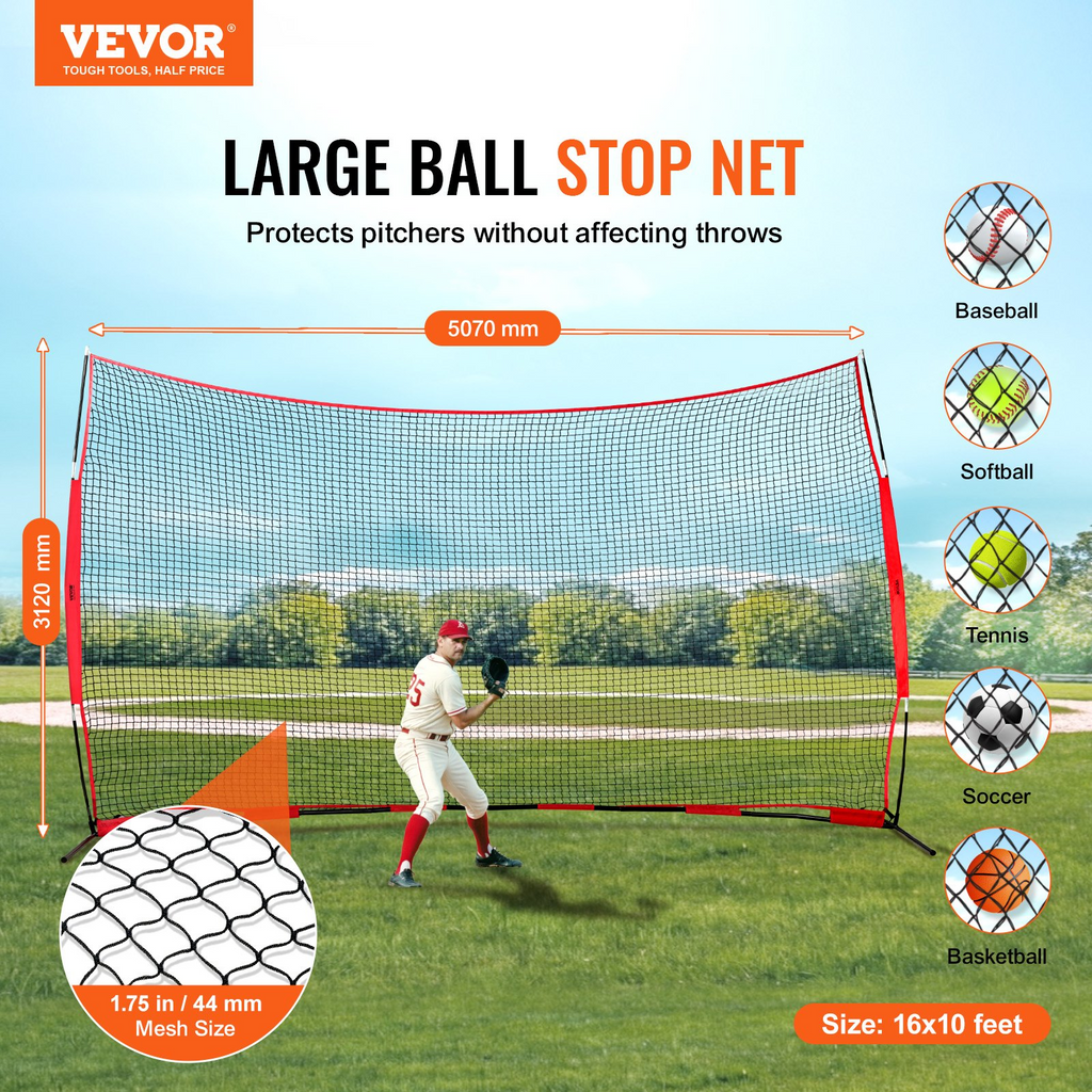 VEVOR 16x10 pies Red de barrera para deportes de pelota