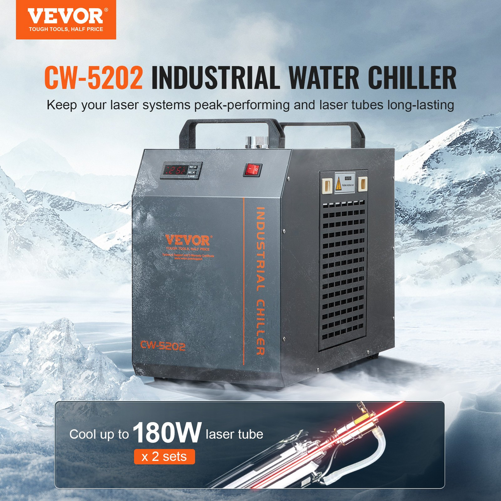 Enfriador de agua industrial VEVOR CW-5202 capacidad de tanque de agua de 7 l caudal máximo de 18 l/min