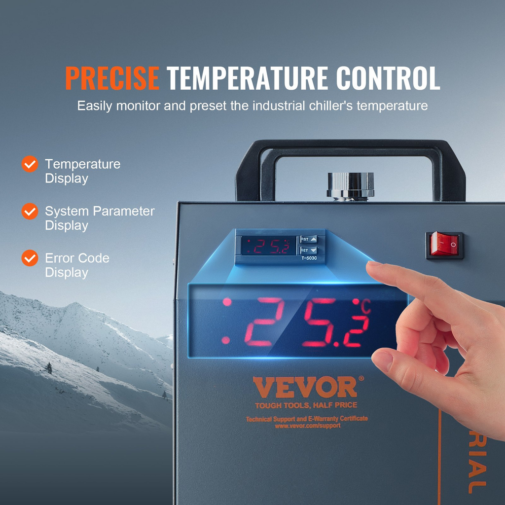 Enfriador de agua industrial VEVOR CW-5202 capacidad de tanque de agua de 7 l caudal máximo de 18 l/min