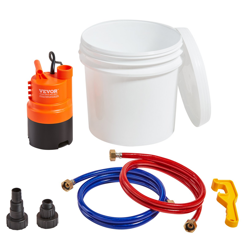 Kit de lavado de calentador de agua sin tanque VEVOR incluye bomba eficiente y balde de 3,7 galones y 2 mangueras