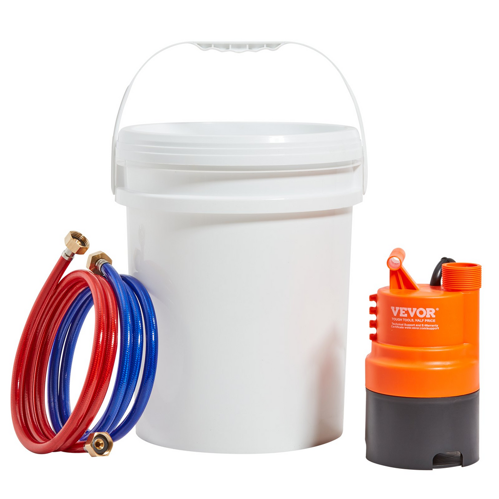 Kit de lavado de calentador de agua sin tanque VEVOR incluye bomba eficiente balde de 5 galones 2 mangueras