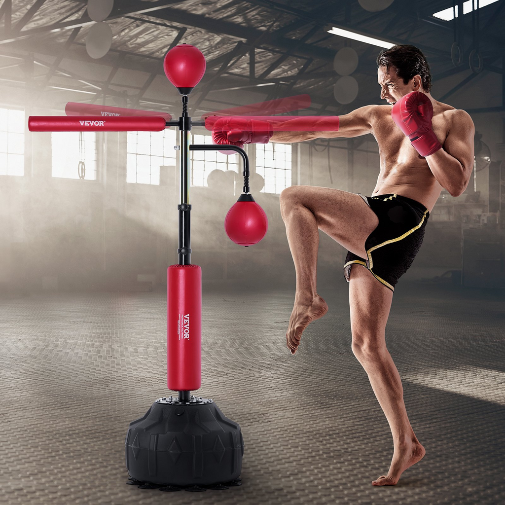 Saco de boxeo de velocidad con soporte, para adolescentes y adultos, saco de boxeo independiente de altura ajustable con guantes,