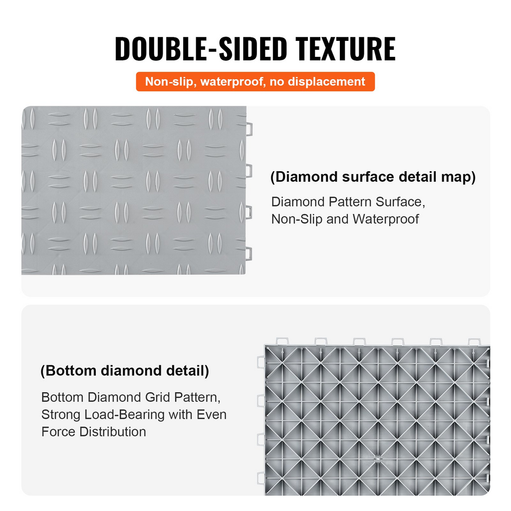 VEVOR Azulejos entrelazados para garaje 12 x 12 x 0,53 pulgadas paquete de 50 baldosas para suelo de garaje antideslizantes con textura de doble cara