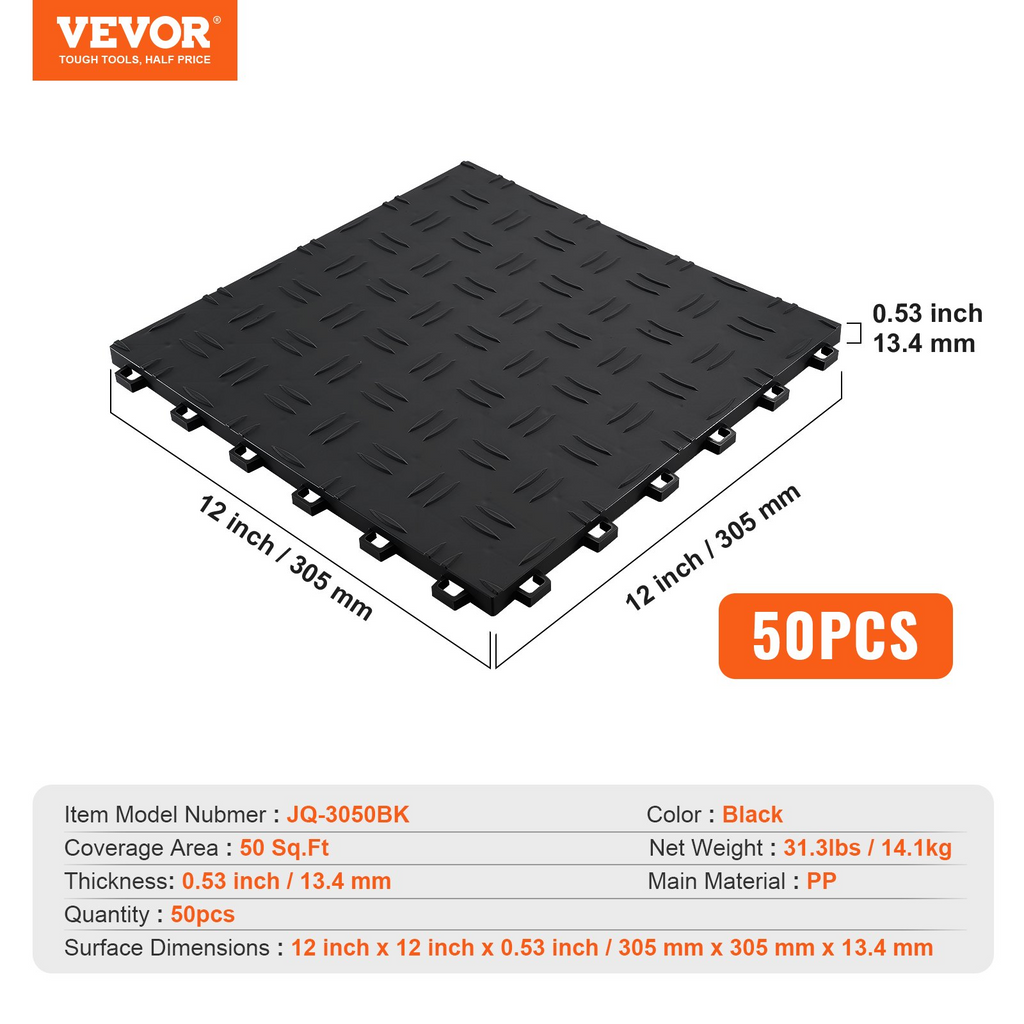 VEVOR Azulejos entrelazados para garaje 12 x 12 x 0,53 pulgadas paquete de 50 baldosas para suelo