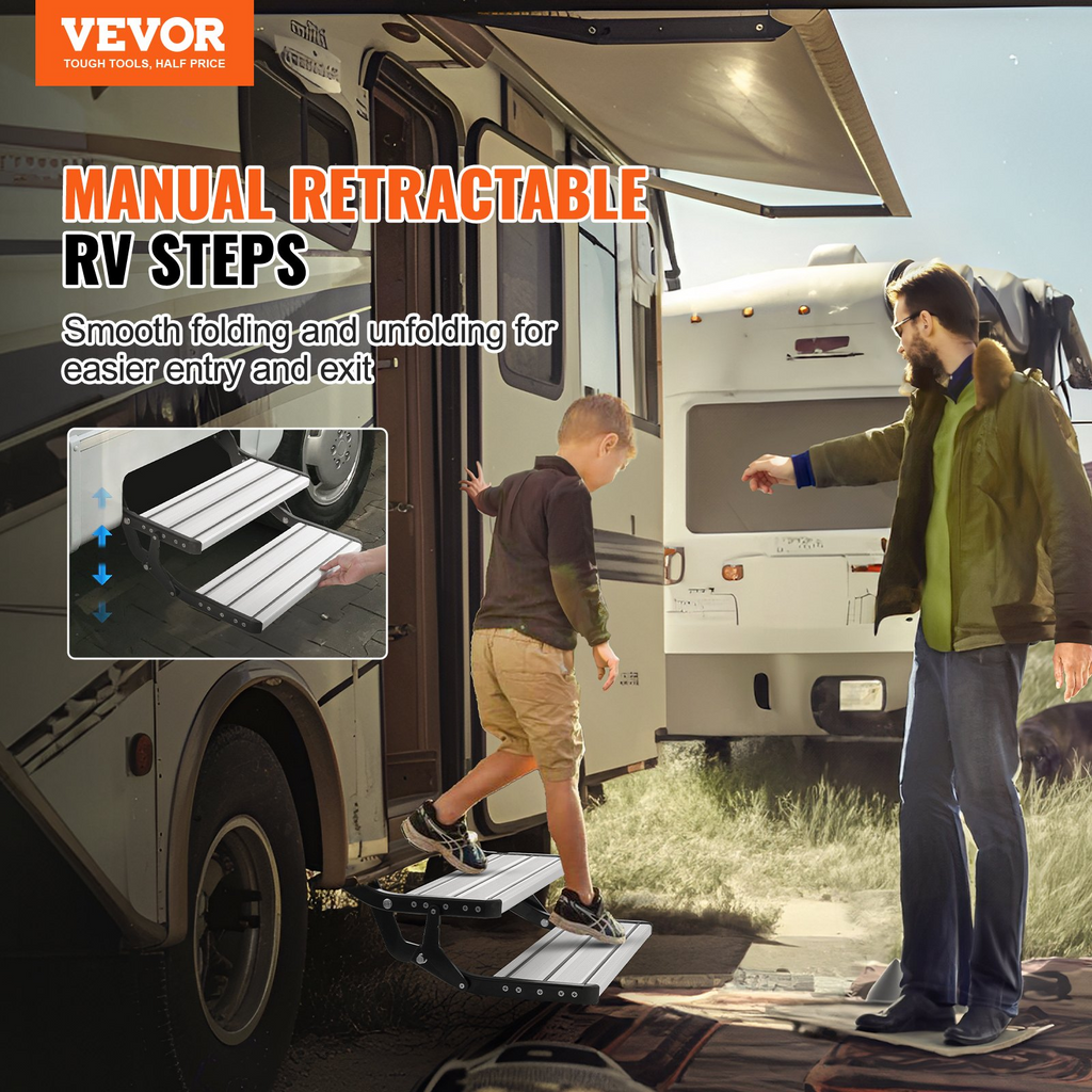2 escalones escaleras retráctiles manuales para RV plegables capacidad de carga de 440 libras