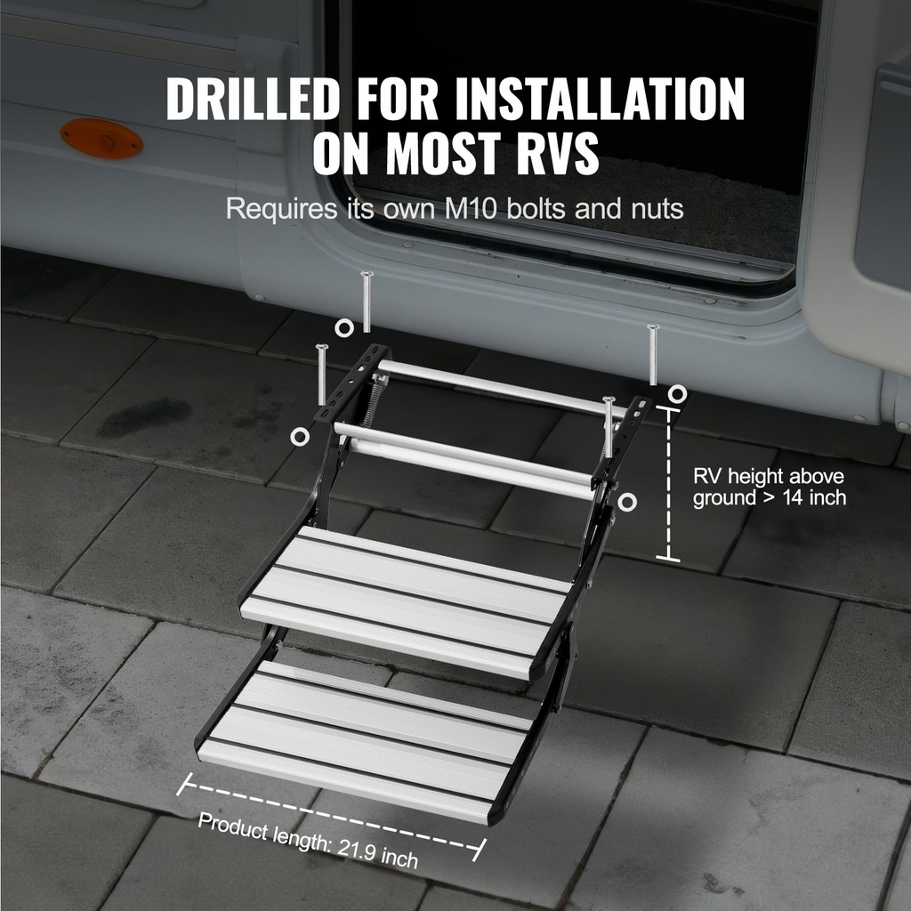2 escalones escaleras retráctiles manuales para RV plegables capacidad de carga de 440 libras