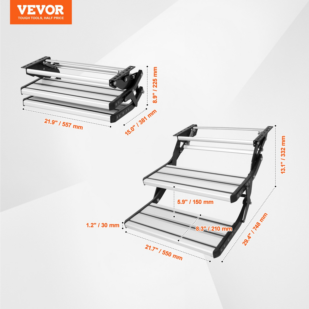2 escalones escaleras retráctiles manuales para RV plegables capacidad de carga de 440 libras