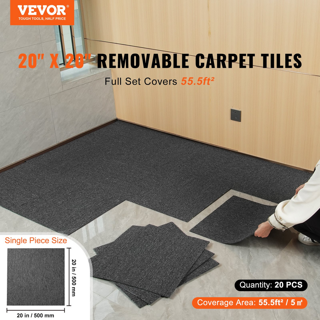 VEVOR - Alfombras modulares reutilizables de 20 x 20 pulgadas con acolchado incorporado fáciles de instalar para dormitorio (20 unidades, gris oscuro)