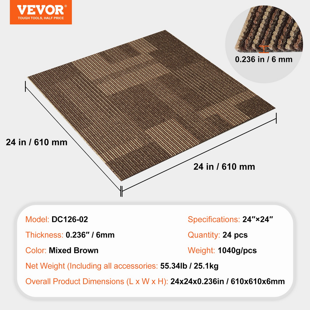 VEVOR - Alfombras modulares reutilizables de 24 x 24 pulgadas con acolchado incorporado