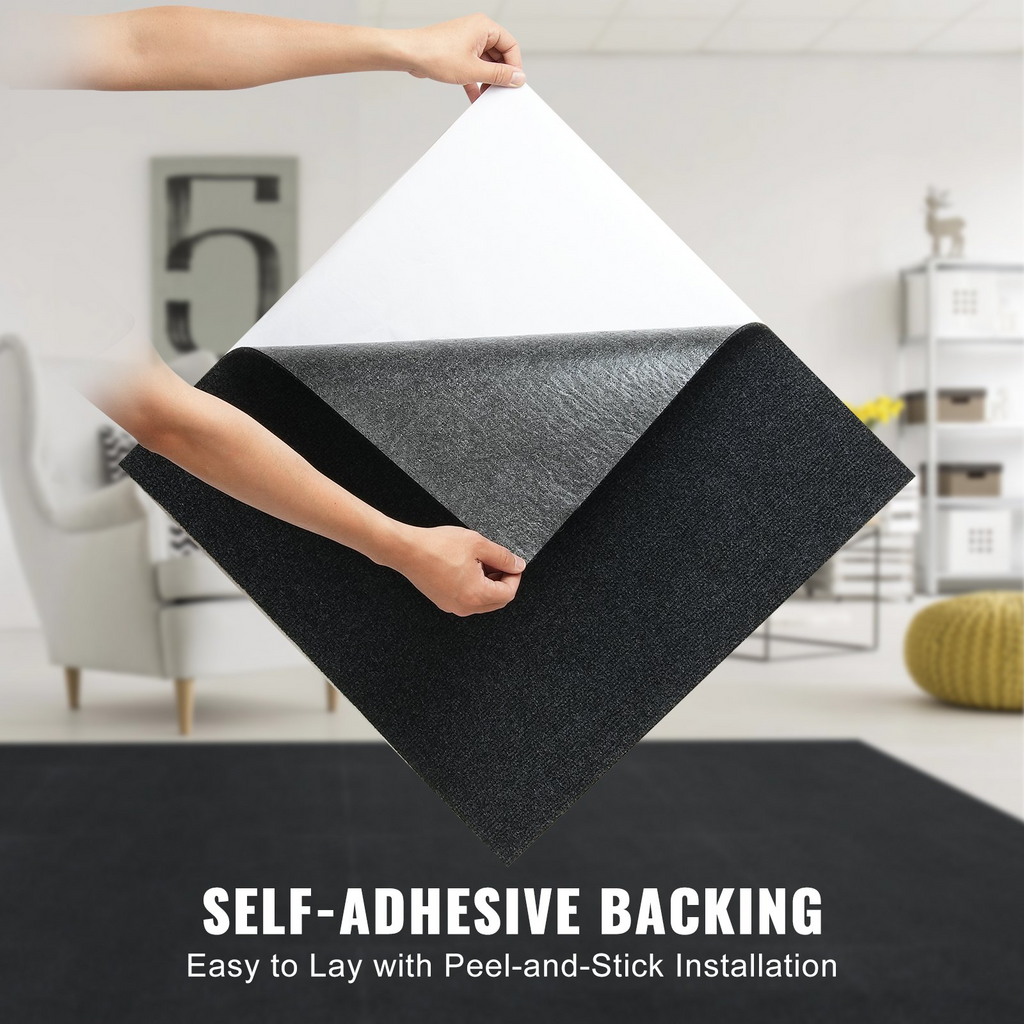 VEVOR - Losetas de alfombra autoadhesivas de 24 x 24 pulgadas con acolchado suave (15 losetas, negro carbón)