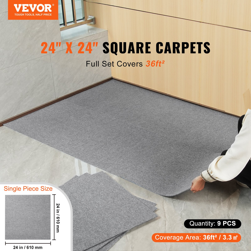 VEVOR - Losetas de alfombra autoadhesivas de 24 x 24 pulgadas con acolchado suave
