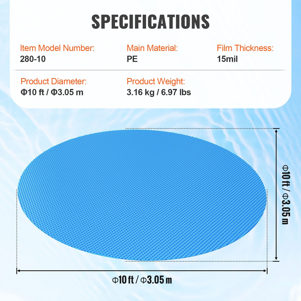 Cubierta solar para piscina VEVOR de 10 pies de diámetro para piscinas