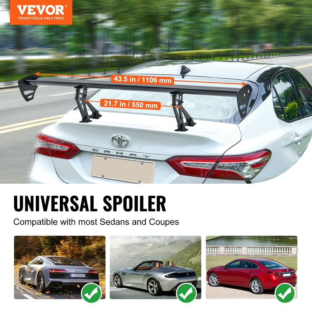 Alerón trasero para coche VEVOR GT Wing alerón universal de 43,3 pulgadas con una sola cubierta aluminio ligero ajustable