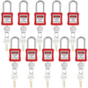 Juego de cerraduras de bloqueo y etiquetado VEVOR 10 candados de seguridad rojos con 2 llaves por cerradura cerraduras de bloqueo que cumplen con la normativa OSHA