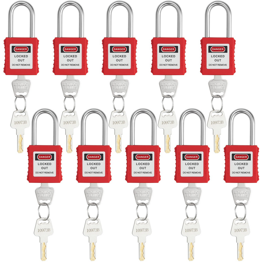 Juego de cerraduras de bloqueo y etiquetado VEVOR 10 candados de seguridad rojos con 2 llaves por cerradura cerraduras de bloqueo que cumplen con la normativa OSHA