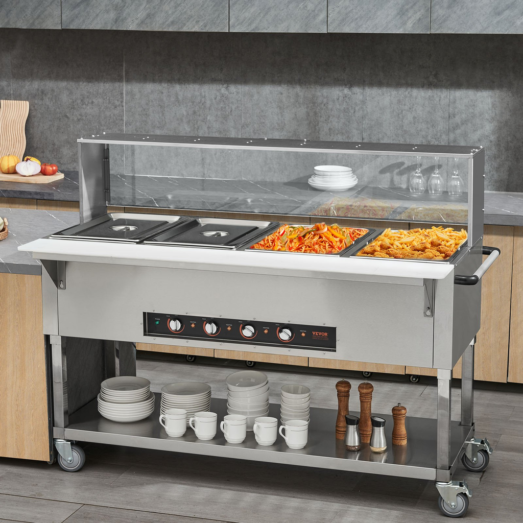 Calentador de alimentos comercial de 4 sartenes mesa de vapor eléctrica de 4 x 20,6 qt de 2000 W