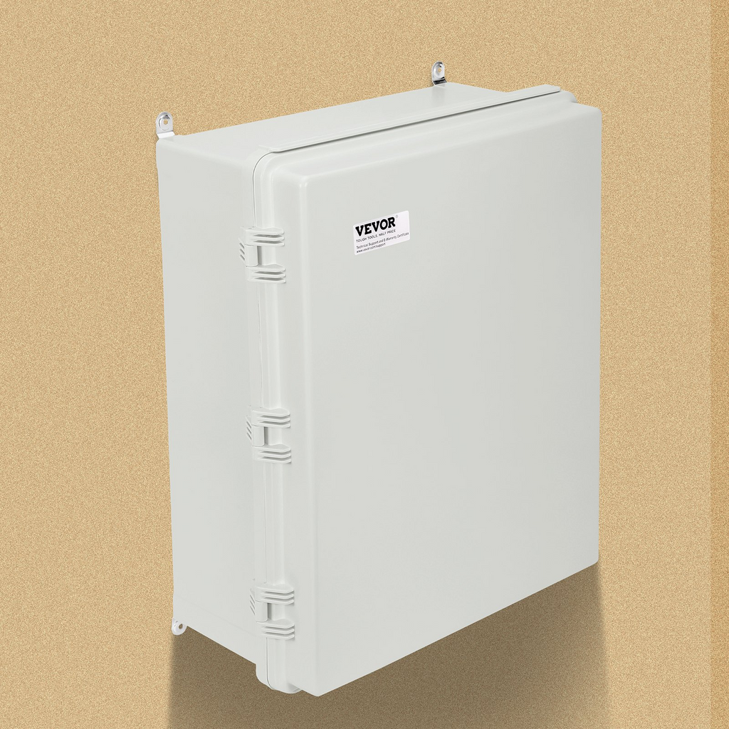 VEVOR Caja de conexiones eléctricas para exteriores, 13,78 x 9,84 x 5,90 pulgadas, caja de plástico ABS con tapa con bisagras y pestillo de acero inoxidable, resistente al agua y al polvo IP67.