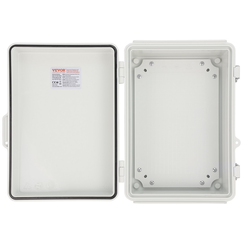 VEVOR Caja de conexiones eléctricas para exteriores, 16,93 x 12,99 x 7,09 pulgadas, caja de plástico  con tapa con bisagras y pestillo de acero inoxidable,