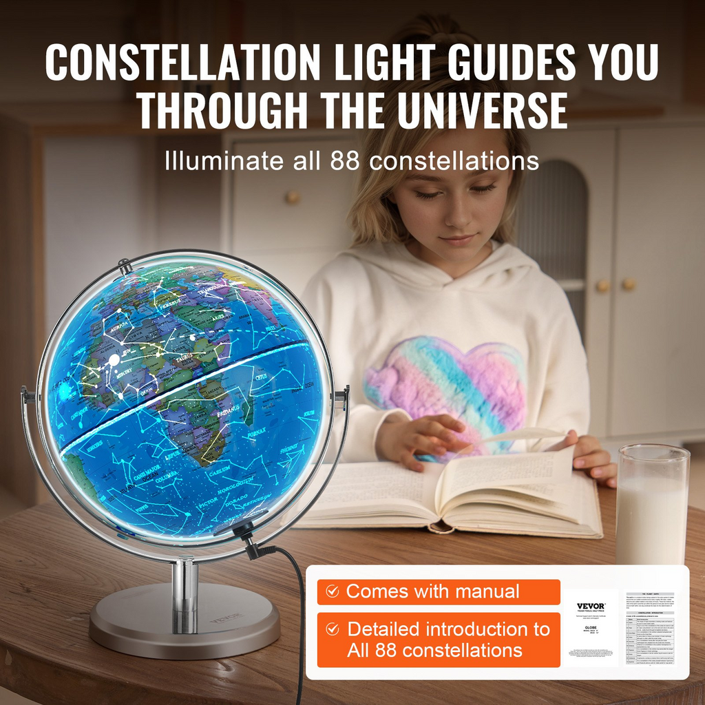 Globo terráqueo iluminado VEVOR con soporte 228,6 mm (9 pulgadas), con luz nocturna de constelación LED