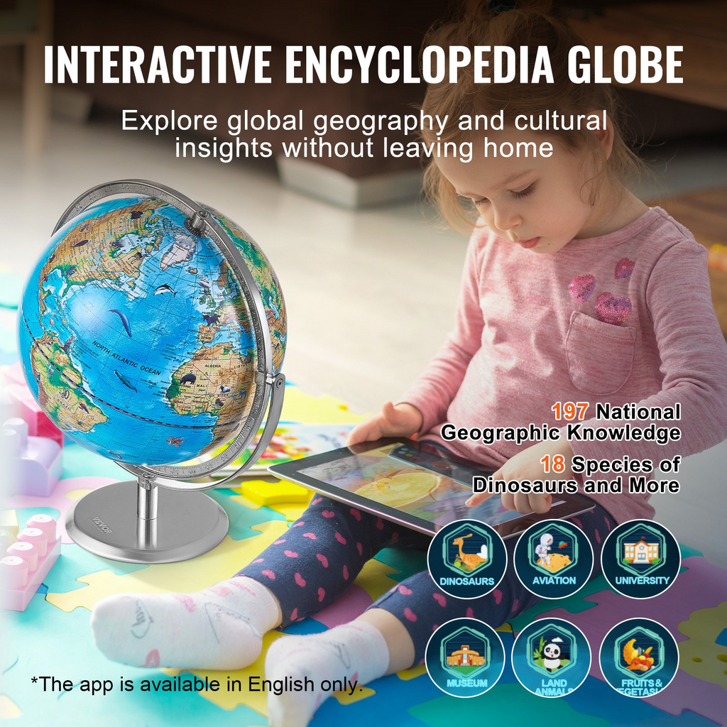 Globo educativo VEVOR para niños 10 pulgadas/254 mm  iluminación nocturna LED rotación de 720°  compatible con dispositivos Android o iOS