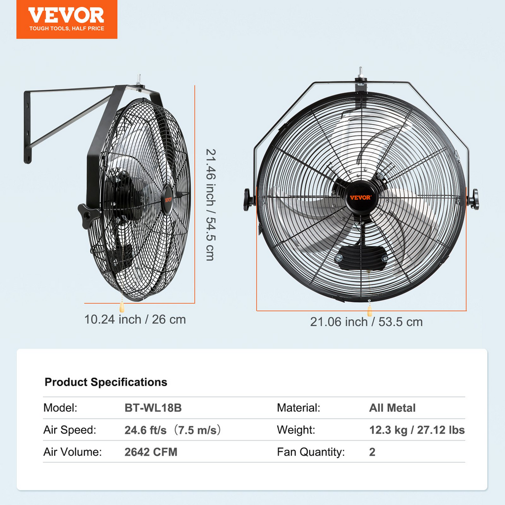 Ventilador de pared 2 pieza 18 pulgadas resistente al agua 3 velocidades 4000 CFM