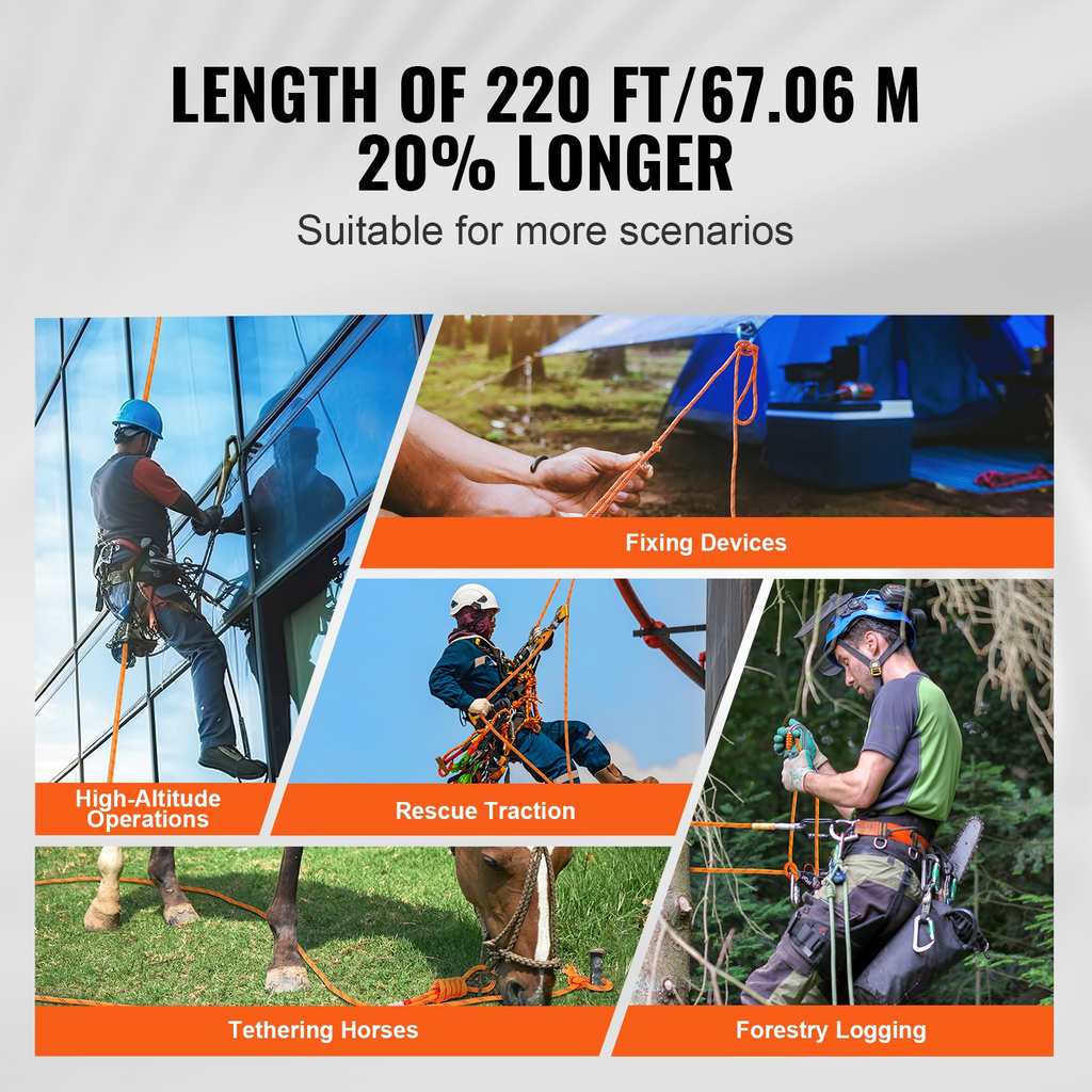 Cuerda de poliéster trenzado doble VEVOR 3/4 in x 220 ft 24 hebras 20000 lb de resistencia a la rotura