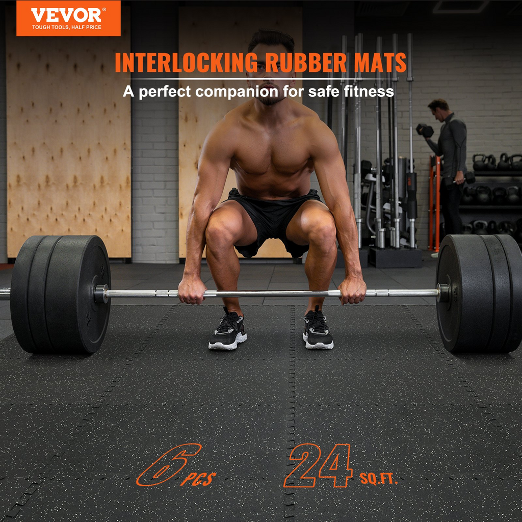 Juego de 6 alfombrillas para gimnasio de 1/2 pulgada de grosor 24 x 24 pulgadas con espuma EVA y parte superior de goma entrelazada