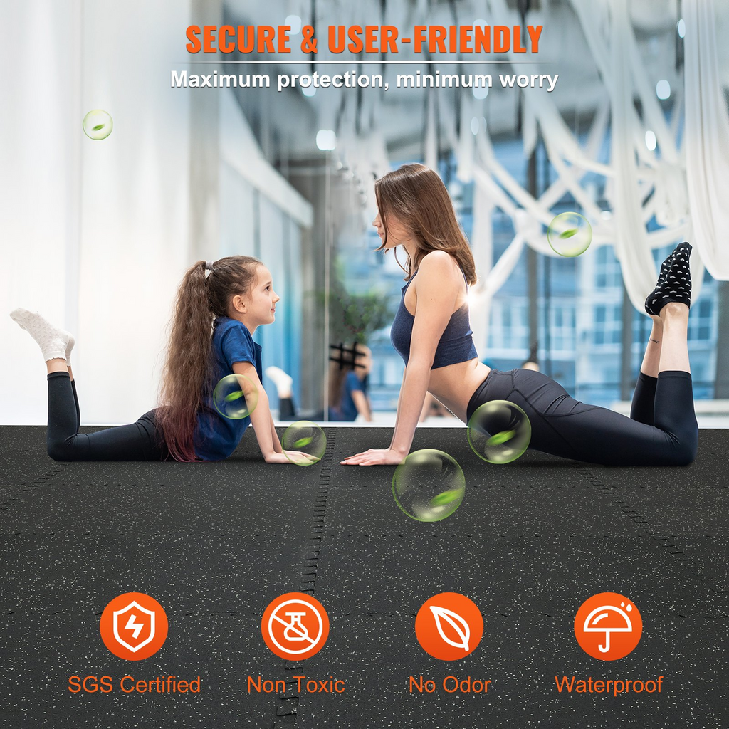 Juego de 6 alfombrillas para gimnasio de 1/2 pulgada de grosor 24 x 24 pulgadas con espuma EVA y parte superior de goma entrelazada