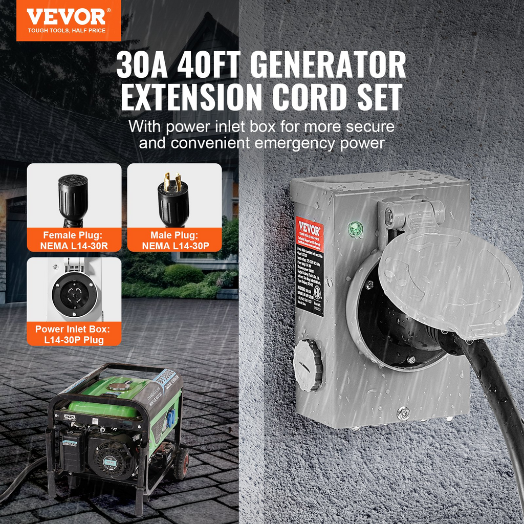 Kit de cable de generador y caja de entrada de energía VEVOR de 30 amperios 40 pies