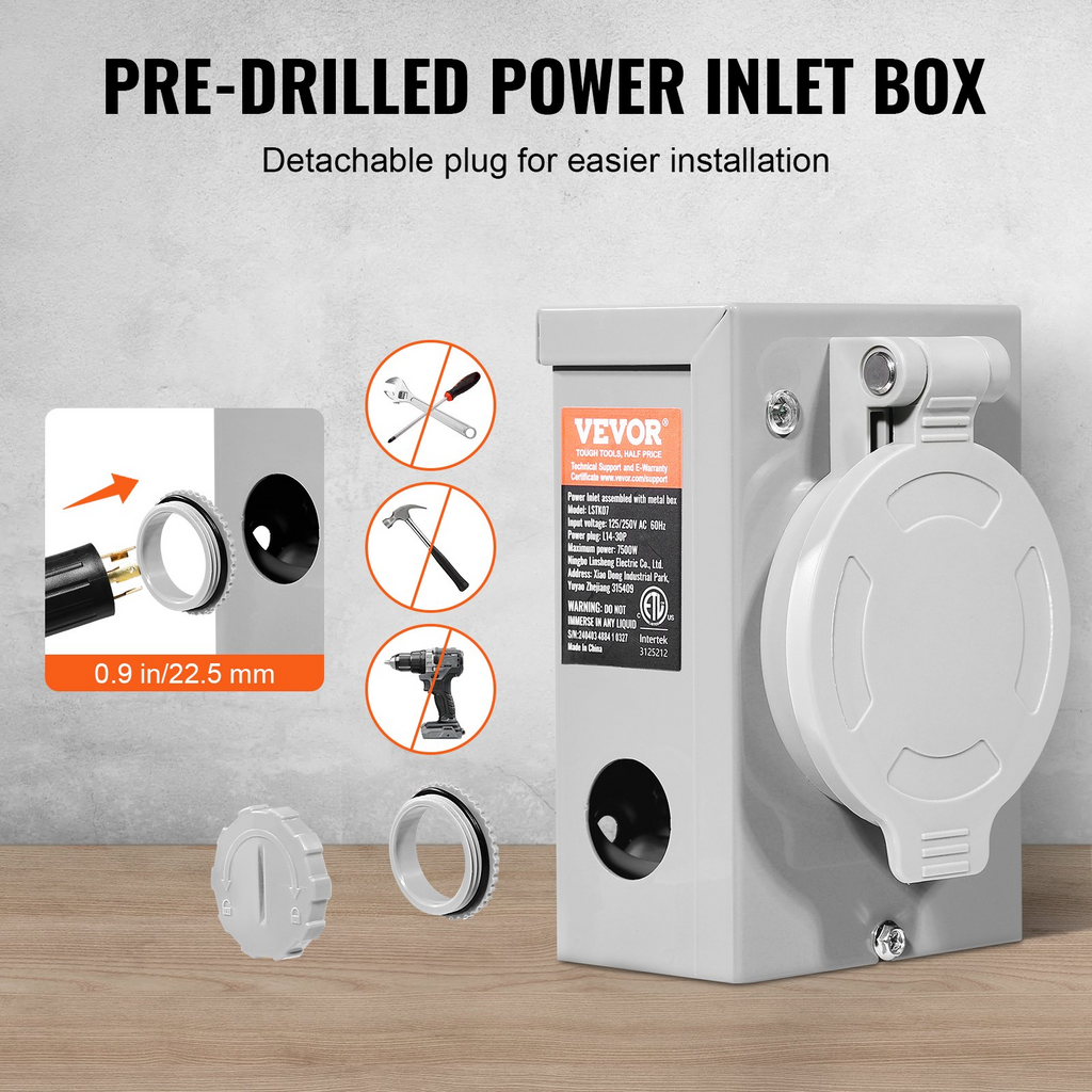 Kit de cable de generador y caja de entrada de energía VEVOR de 30 amperios 40 pies
