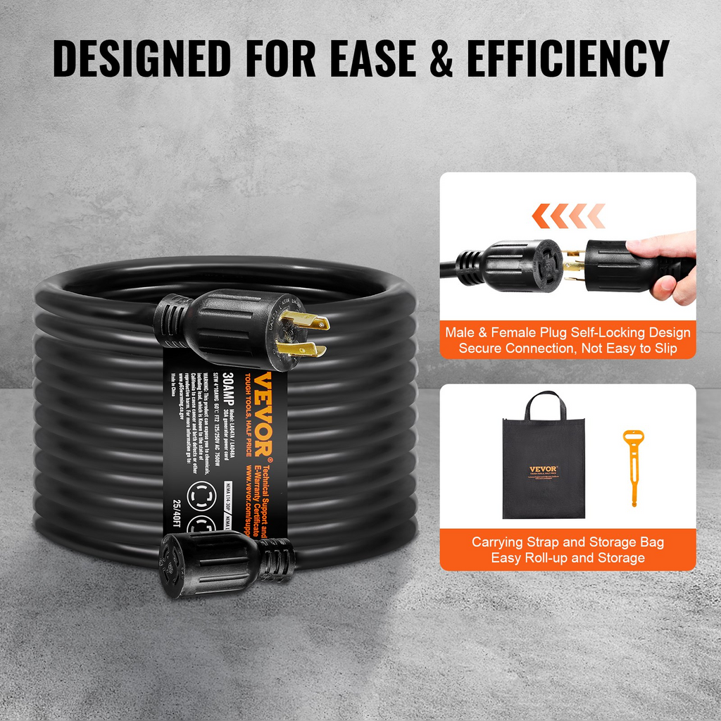 Kit de cable de generador y caja de entrada de energía VEVOR de 30 amperios 40 pies