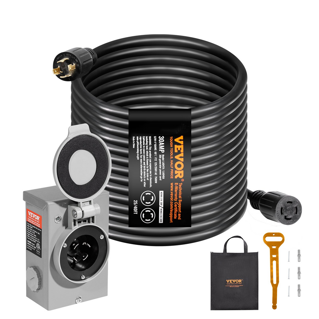 Kit de cable de generador y caja de entrada de energía VEVOR de 30 amperios 40 pies