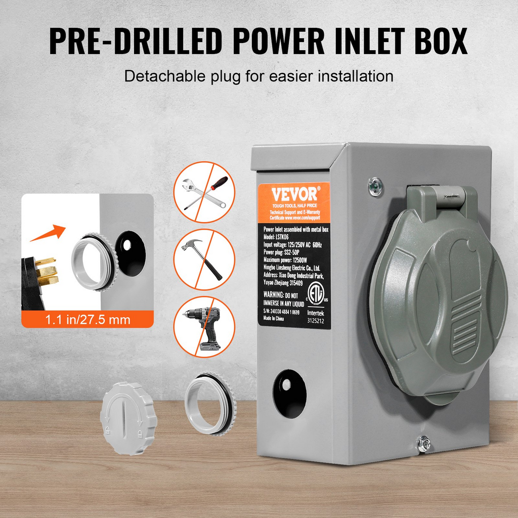 Kit de cable de generador y caja de entrada de energía VEVOR de 50 amperios 15 pies