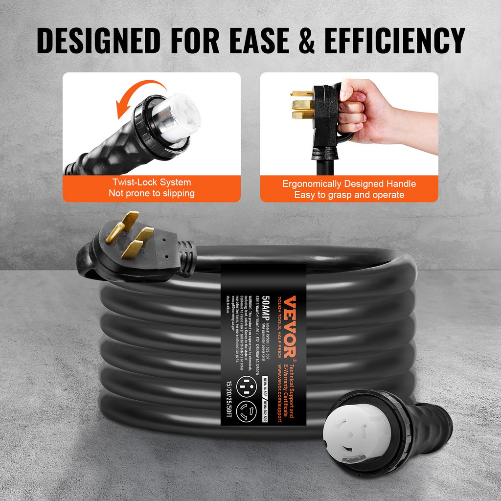 Kit de cable de generador y caja de entrada de energía VEVOR de 50 amperios 15 pies