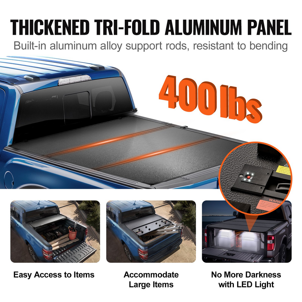 Funda para caja de camioneta plegable en tres partes compatible con Ram 1500 2009-2024 (19-24 Classic/New Body)