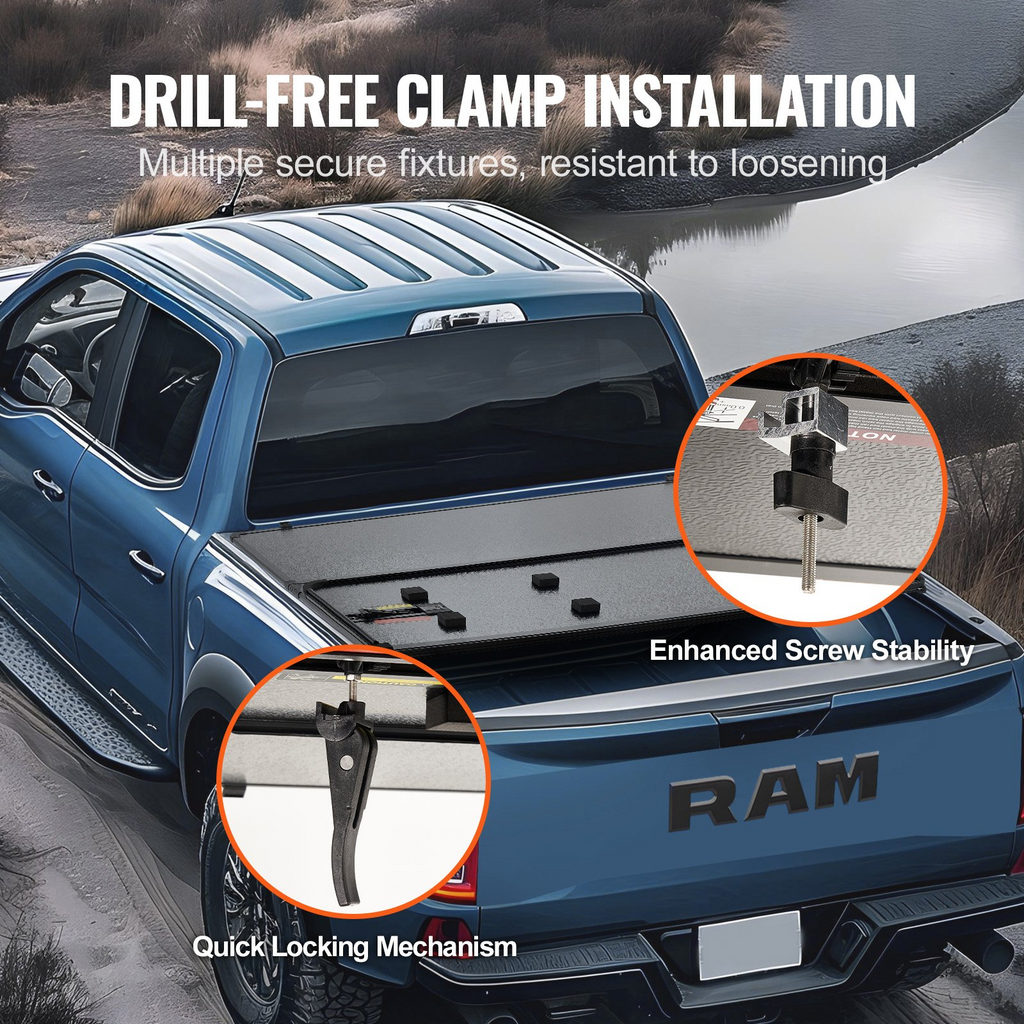 Funda para caja de camioneta plegable en tres partes compatible con Ram 1500 2009-2024 (19-24 Classic/New Body)