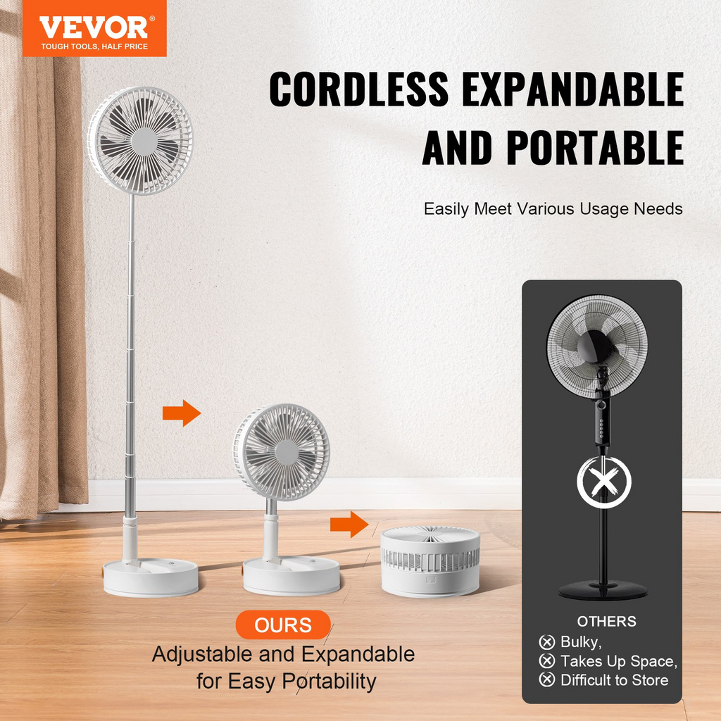 VEVOR Ventilador de pie oscilante plegable de 8 pulgadas con control remoto