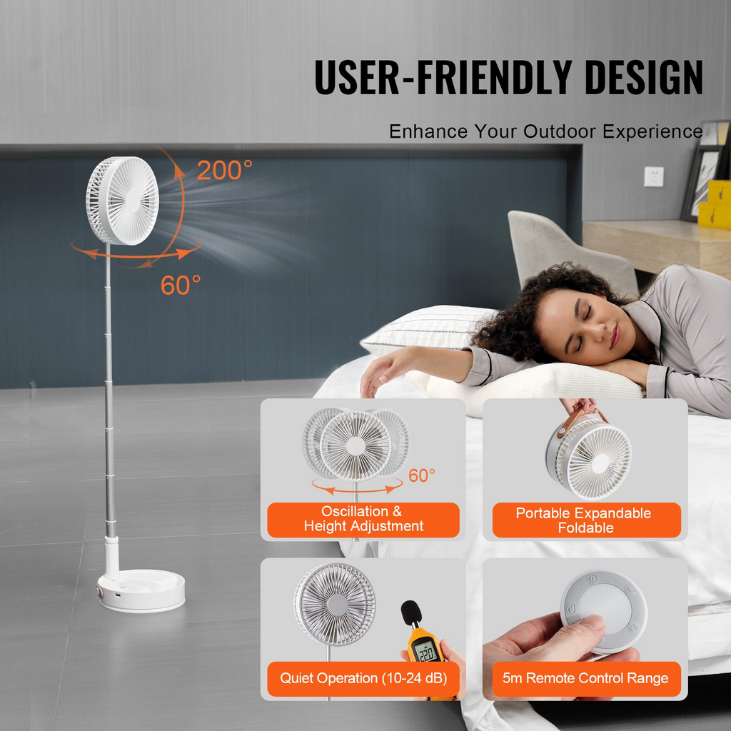 VEVOR Ventilador de pie oscilante plegable de 8 pulgadas con control remoto