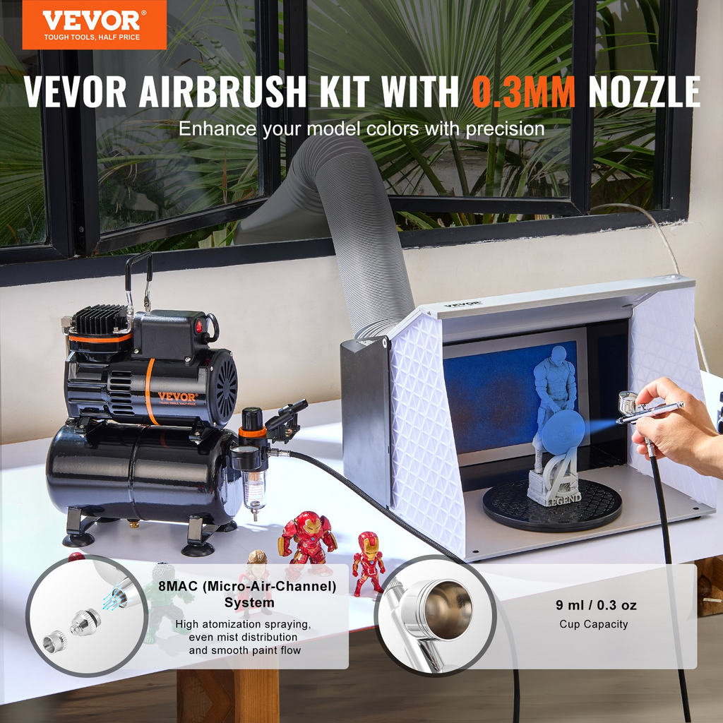 VEVOR kit de sistema de compresor de tanque de aire de doble ventilador con tanque de almacenamiento de aire de 3,5 l juego de aerógrafo con punta de 0,3 mm