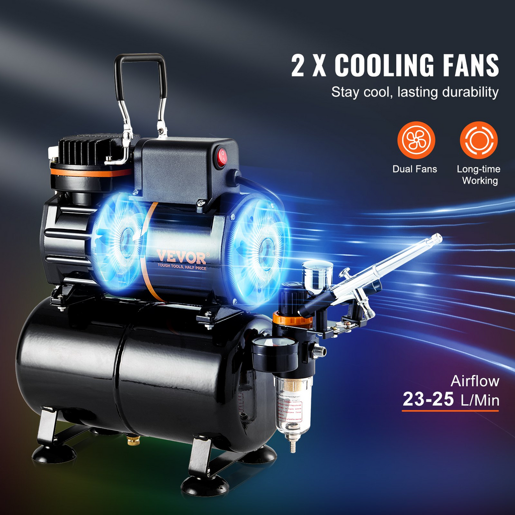 VEVOR kit de sistema de compresor de tanque de aire de doble ventilador con tanque de almacenamiento de aire de 3,5 l juego de aerógrafo con punta de 0,3 mm
