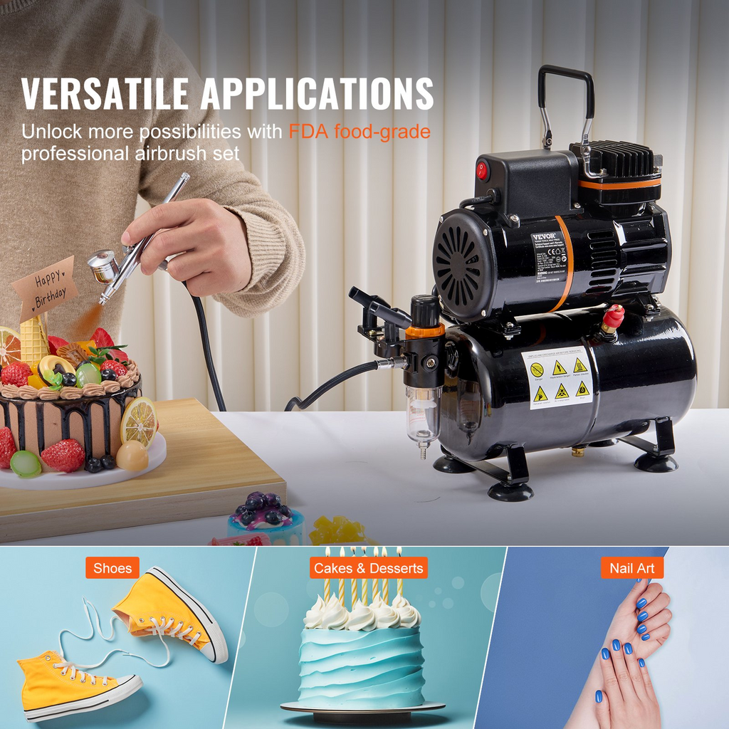 VEVOR kit de sistema de compresor de tanque de aire de doble ventilador con tanque de almacenamiento de aire de 3,5 l juego de aerógrafo con punta de 0,3 mm
